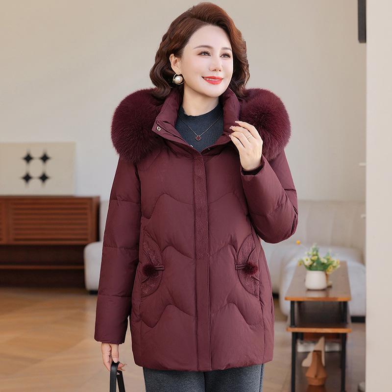 Women s Stylish Winter Down Jacket with Fur Collar - Mid-Aged, Thick, Warm, Plus Size 6XL