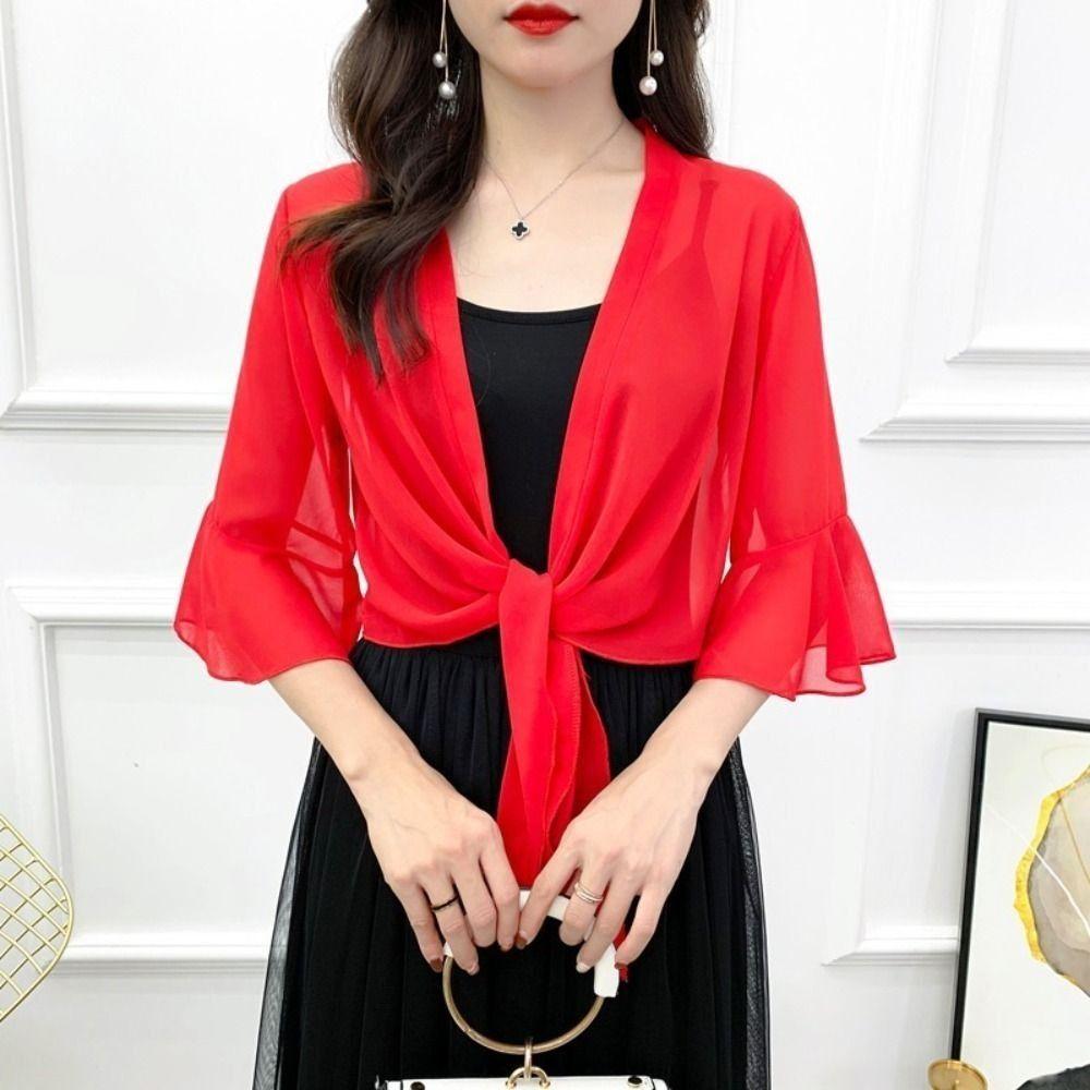 Short Tulle Shawl Chiffon Women Tops Thin Jacket Sun Protection Clothing Women