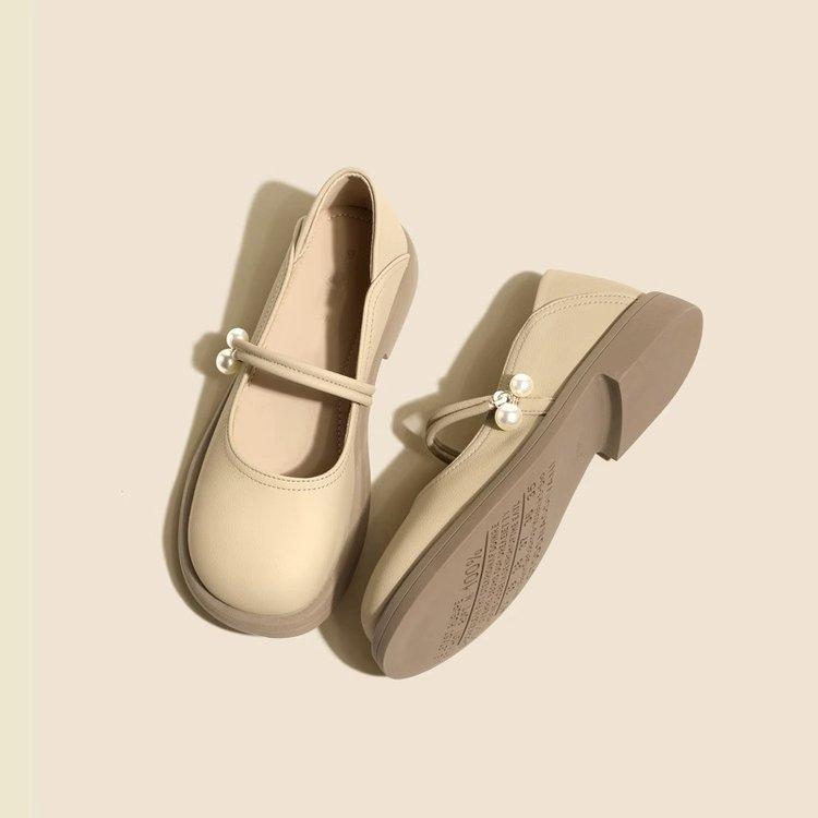 Soft-soled Mary Jane small leather shoes girl 2025 autumn new French evening wind single shoes pearl fairy gentle shoes