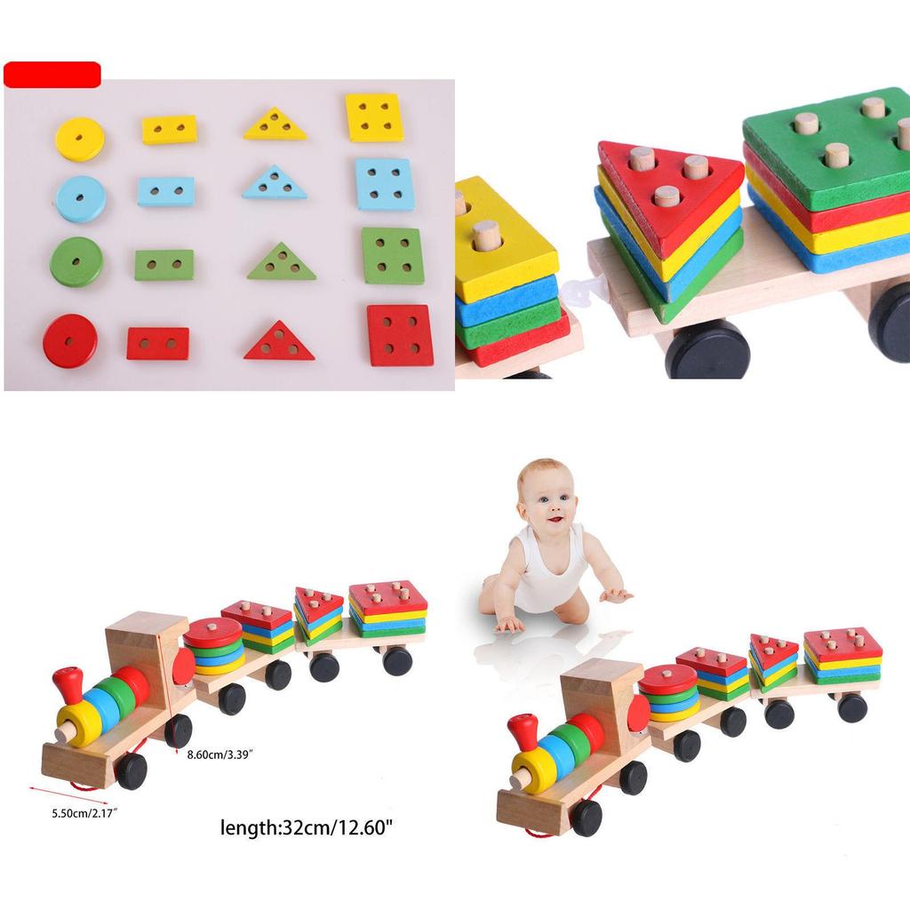 Delightful Kids Developmental Toys Train Truck Wooden Geometric Blocks Baby Educational Toy