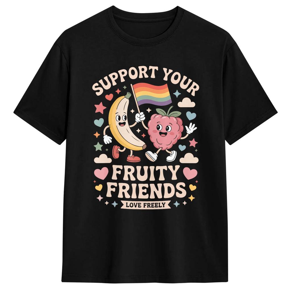 Support Your Fruity Friends Lgbtq Tolerance Rainbow Flag T Shirt Unisexs Classic Tshirts Summer Crew Neck Harajuku Tee Shirt