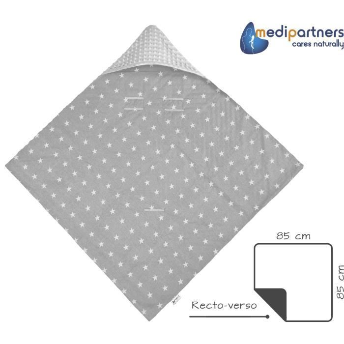 Medi Partners Couverture siège pour auto 100% Coton 85x85cm Couverture Douillette pour Poussette (Étoiles Blanches et Minky Gris