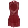 Womens Gymnastics Ballet Lyrical Dance Leotard Dress Rhinestone Embellished Mesh Skirt Dress Modern Contemporary Dance Costume