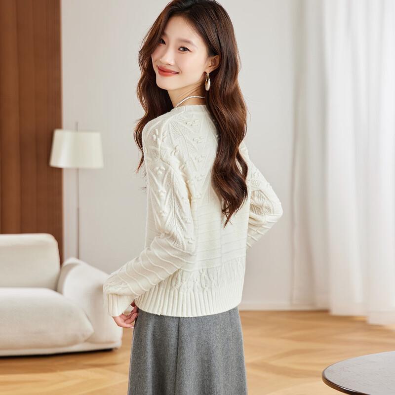 Srcr Women's Thick 100% Wool Cable Knit Short Pullover Sweater