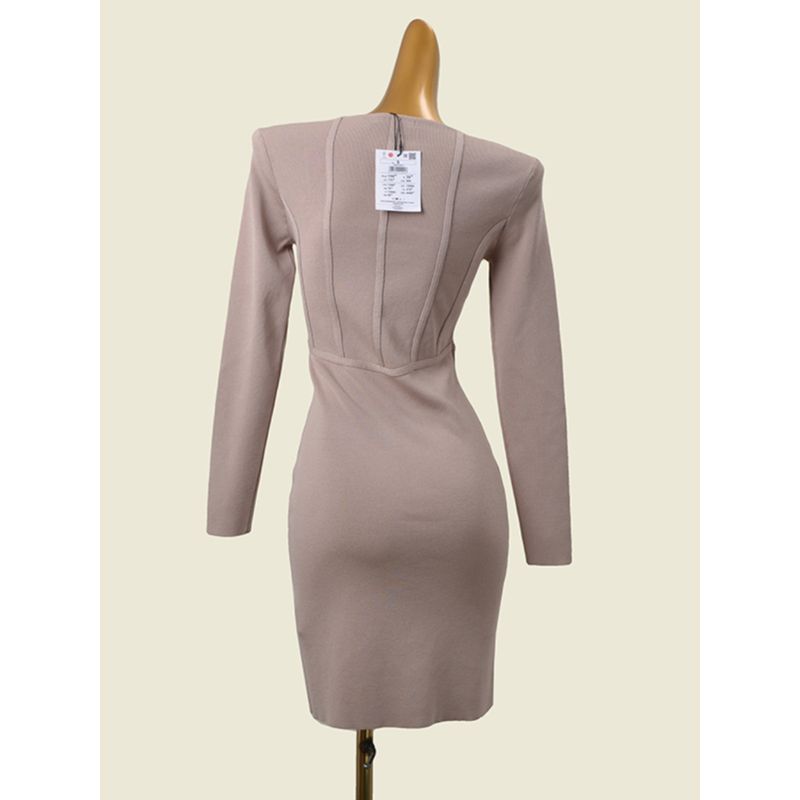 Fashion Style Square Collar Bandage Silm Dress Waist-Tight Early Autumn Sexy U-Collar Knitted Hip Skirt