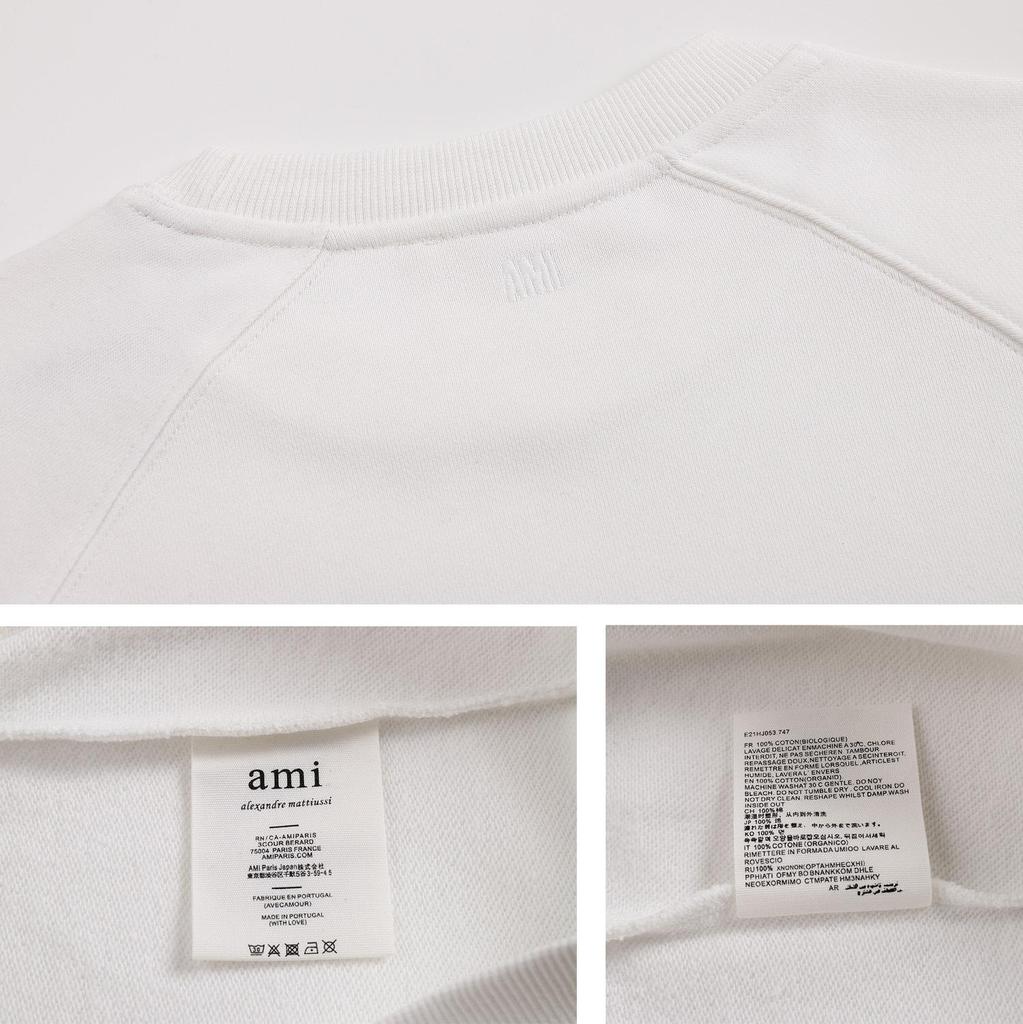 216 AMI 2025 Høst og Vinter Ny Stor Hjerte Logo Høy Kvalitet Bomull Rund Hals Hettegenser Menn Pullover