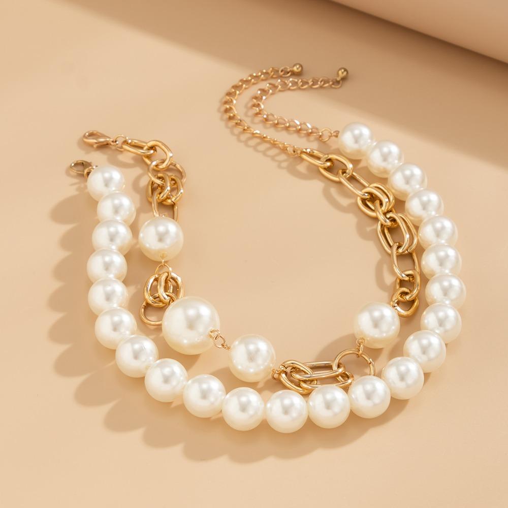 Bead Chain Pearl Choker Necklace Exaggerated Chunky Clavicle Choker  Party