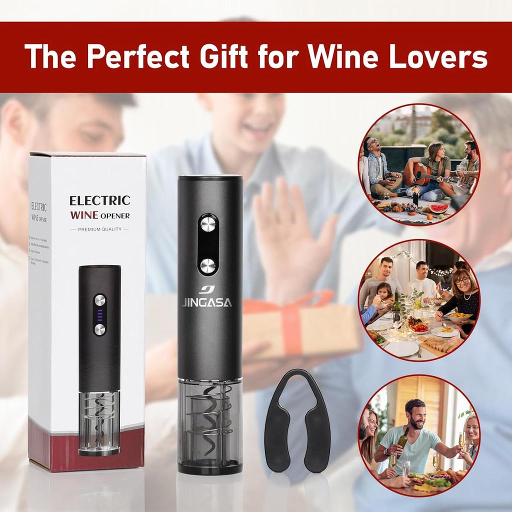 Electric Wine Opener with Automatic Corkscrew & Foil Cutter – Rechargeable Type-C Corkscrew Bottle Opener for Home, Kitchen & Party, Black,1 Pack