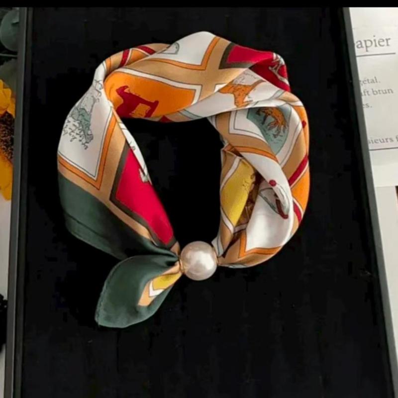 Thin Pearl Necklace with Magnetic Clasp, Lazy-style Silk Scarf, Women's Pendant Scarf, Collarbone Chain
