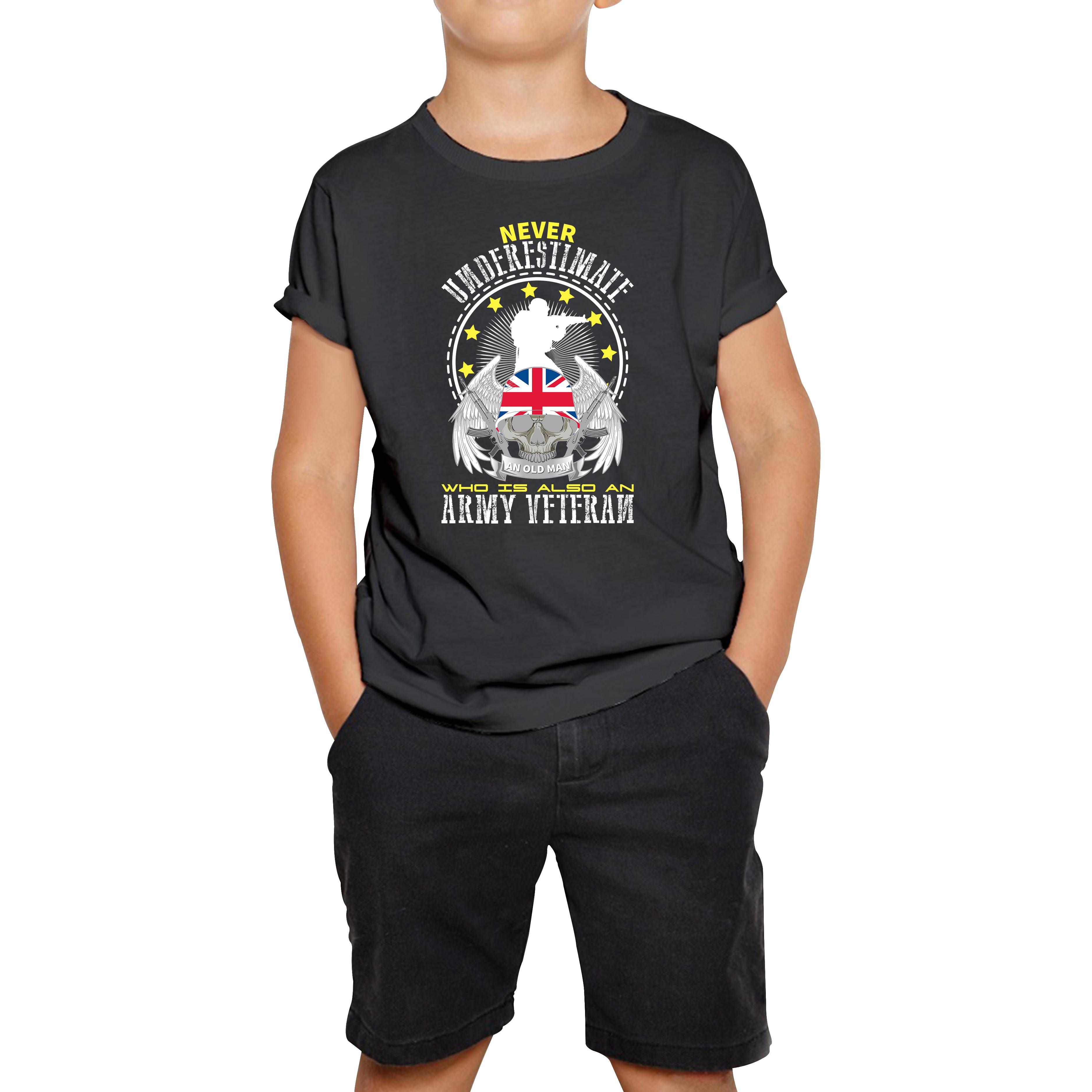 Never Underestimate Who Is Also An Army Veteran Kids T Shirt 110
