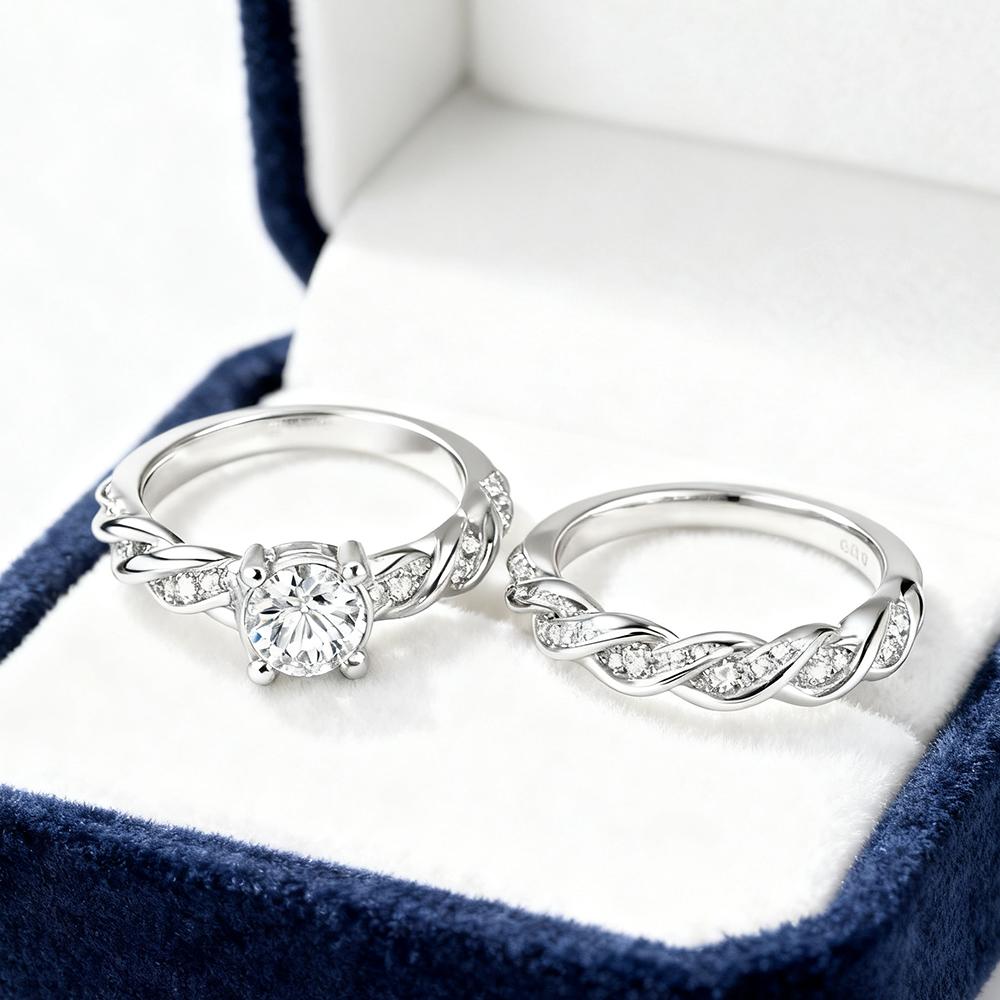 

INS Fashion Simple Ring Set For Women Luxury Elegant Style Cubic Zircon Silver Color 2PCS Wedding Engagement Fashion Jewelry 10
