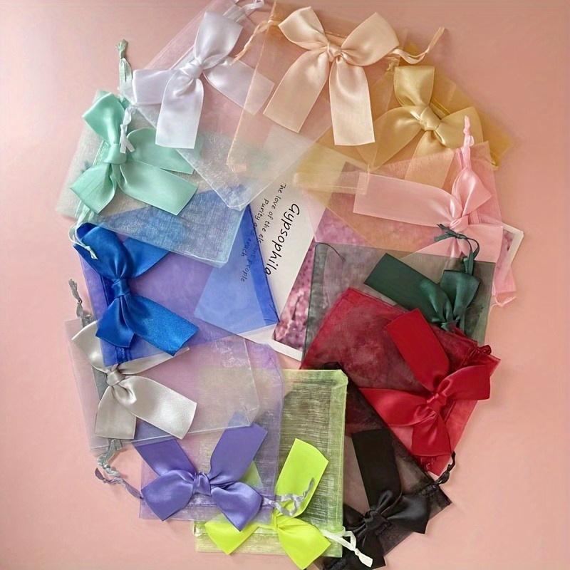 50pcs, Multi-Color Bow Tie Cute Transparent Nylon Elegant Ribbon Bag,Gift Packaging Bag, Luxury Jewelry Bag,Mesh Bag,Candle Bag