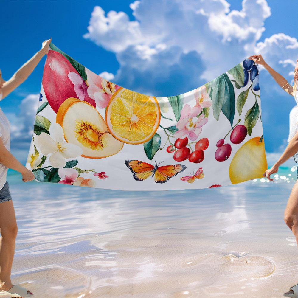 Fruit Print Quick Dry Microfiber Beach Towel - Soft, Absorbent, Lightweight, Great For The Beach, Camping