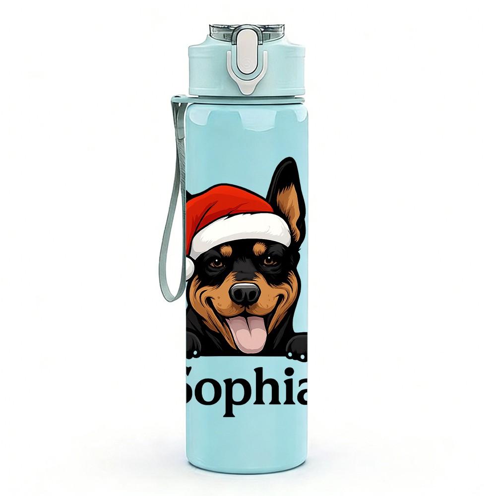 1PC Santa German Shepherd Sophia 750ml Color Plastic Sports Water Bottle Leakproof Flip Straw Lid Suitable for Sports Office Home Use