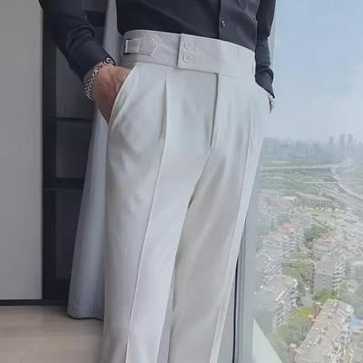 Men's Korean Naples High Waist Slim Fit Business Casual Suit Trousers
