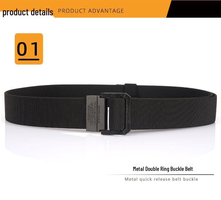 Unisex Black Metal Double Ring Buckle Elastic Canvas Belt for All Seasons