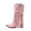 Large Size 45 Women Retro Ethnic Western Cowboy Boots Block Medium Heels Tassel Fringe Kneehigh Boots Lady Winter Shoes