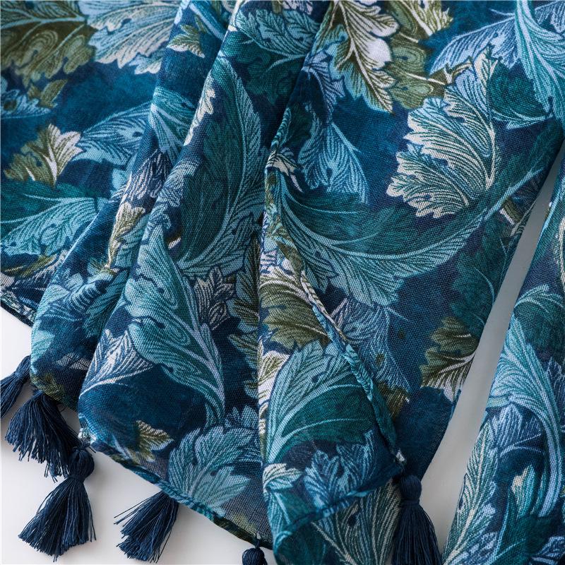 Bufanda Étnica de Algodón Lino con Estampado de Anacardos y Borlas - Protección Solar para Verano y Otoño