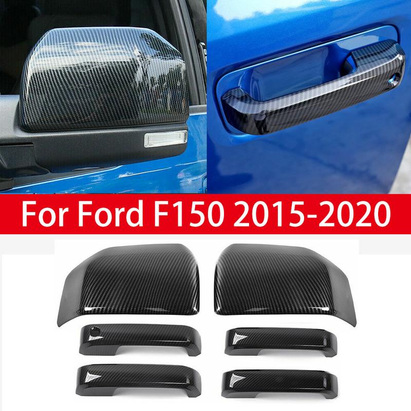 For Ford F150 2015- Raptor Rearview Side Mirror + Door Handle Cover Wing Cap Car Exterior Door Rear View Case Trim Sticker