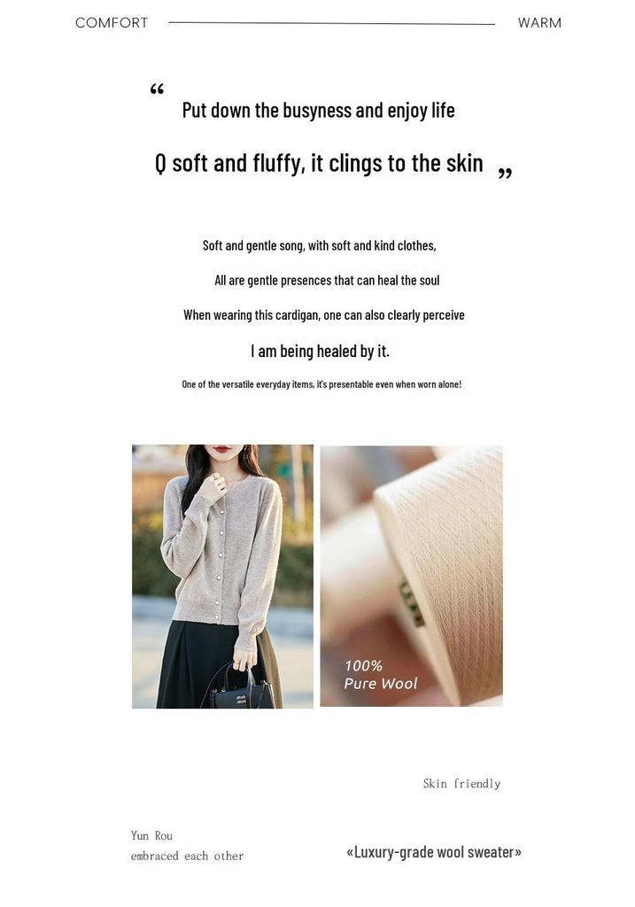 Early Spring Women's Wool Cardigan - Round Neck, Diamond Button, Loose Casual Knit Sweater