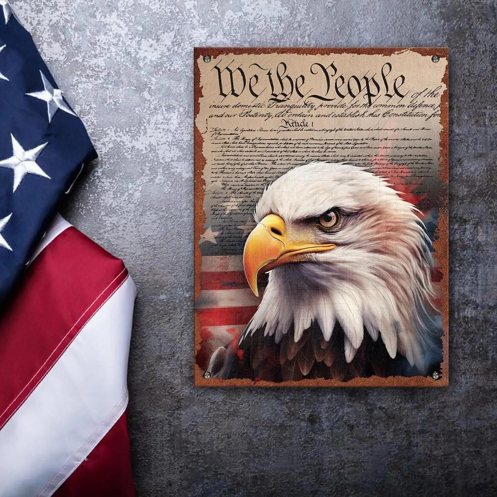 USA Eagle 1776 Vintage Tin Meal Sign, Wall Art Plaque Indoor Outdoor Patriotic Decor, USA Soldier Hero Memorial Day Decorations