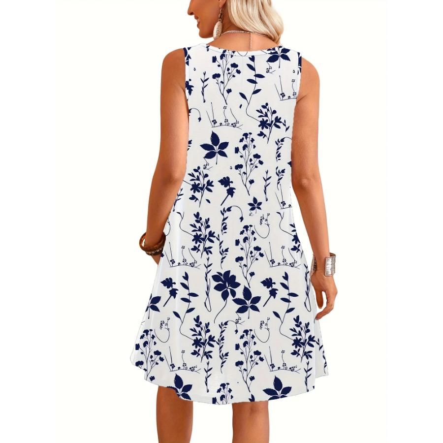 Damen Freizeit Maxikleid mit Blumendruck Kurzarm Rundhalsausschnitt Kleid Bohemian Strandurlaubskleid Y2k Damenkleidung T-Shirt Top