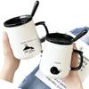 Mug en Céramique avec Couvercle et Cuillère pour Café - Parfait pour Hommes, Femmes, Couples et Enfants - Design Mignon et Créatif pour la Maison ou le Petit Déjeuner.