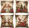 Christmas Throw Pillow Covers 18X18 Set Of 4,Linen Pillow Cases Vintage Nordic Snowman Tree Plaid Gray White Pillowcover