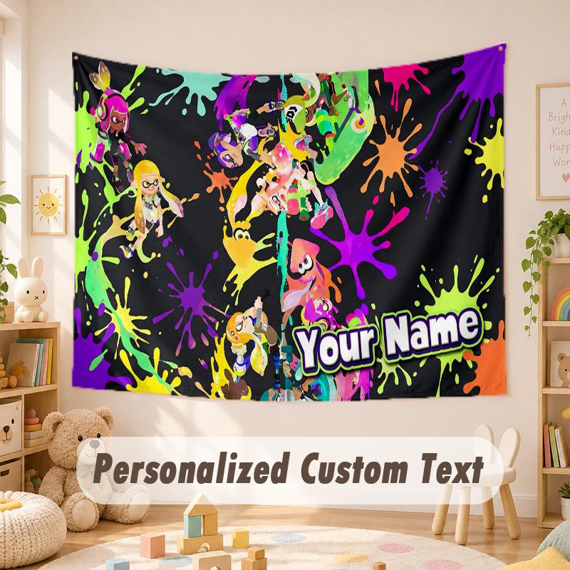 Custom Name Text Tapestry,Splatoon Boho Wall Hanging, Decorative Backdrop Tapestry For Room