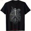 Unisexs Gothic Skeleton Floral T Shirt Heavyweight 180gsm Black With Ribcage Vintage Graphic Comfortable Slightly