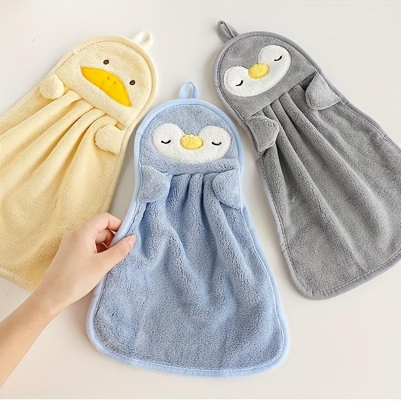 Cartoon Animal Hand Wipe Towels & Gloves - Duck & Penguin Shape, Soft Coral Fleece, Light Beige-Friendly Absorbent Lightweight Hangable