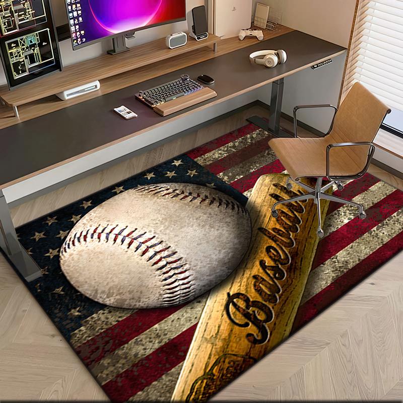 1pc American Flag, Baseball, and Guitar Carpet Rug for Living Room Bedroom Home Sofa Decoration,Kids Play Non-slip Floor Mat