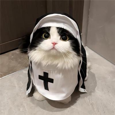 Kostým pro kočku a psa - Vtipný kostým jeptišky pro domácí mazlíčky, rekvizita pro focení, oblečení pro influencery pro malé/střední domácí mazlíčky