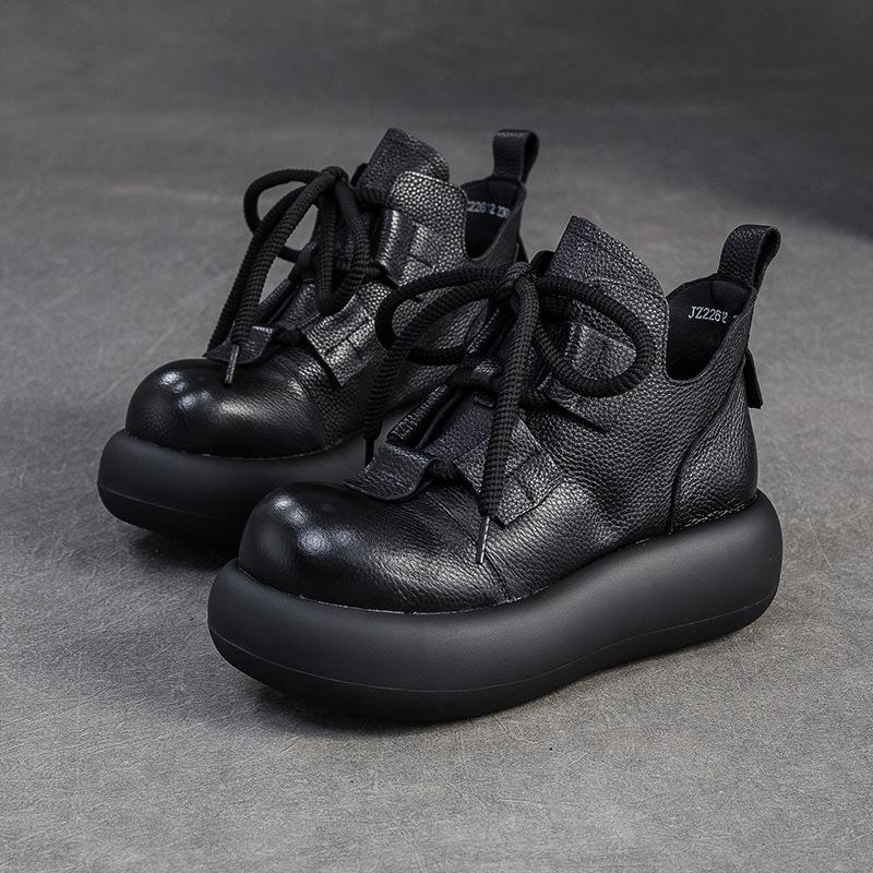 Fashion GKTINOO Round Toe Short Boots 2025 Autumn Winter Thick Soled Genuine Leather Zip Big Toe Women Soft Sole Platform Shoes