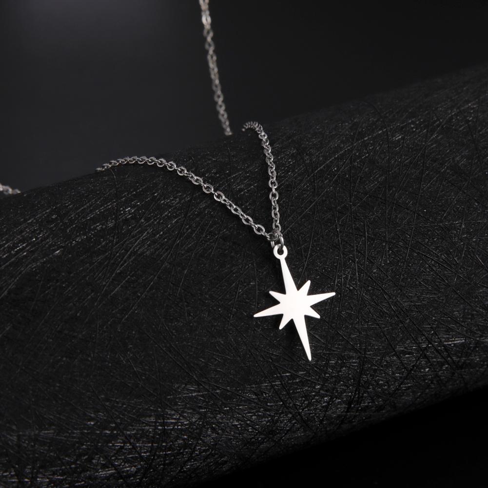 Boho North Star Moon Pendant Necklace Stainless Steel Double Layer Clavicle Necklaces Kpop Jewelry Gift for Women