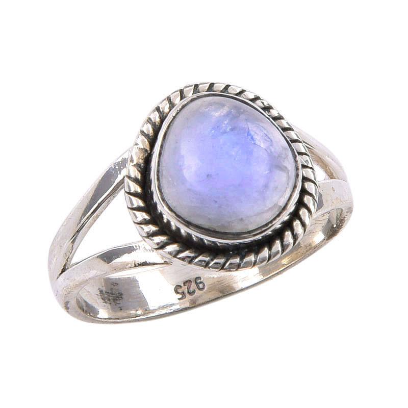 Natürlicher Regenbogen-Mondstein Edelstein Handgefertigt 925 Sterlingsilber Ring Gr.5.5 l2z86