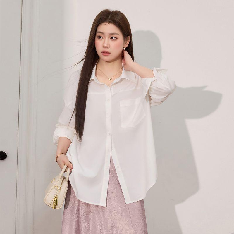 

Lan Yu Plus Size Women s Clothing Plus Size Ladies Fashion Casual Work Clothing Loose Shirt Autumn New Arrival Polo Collar White Coat Top White In Stock 1XL