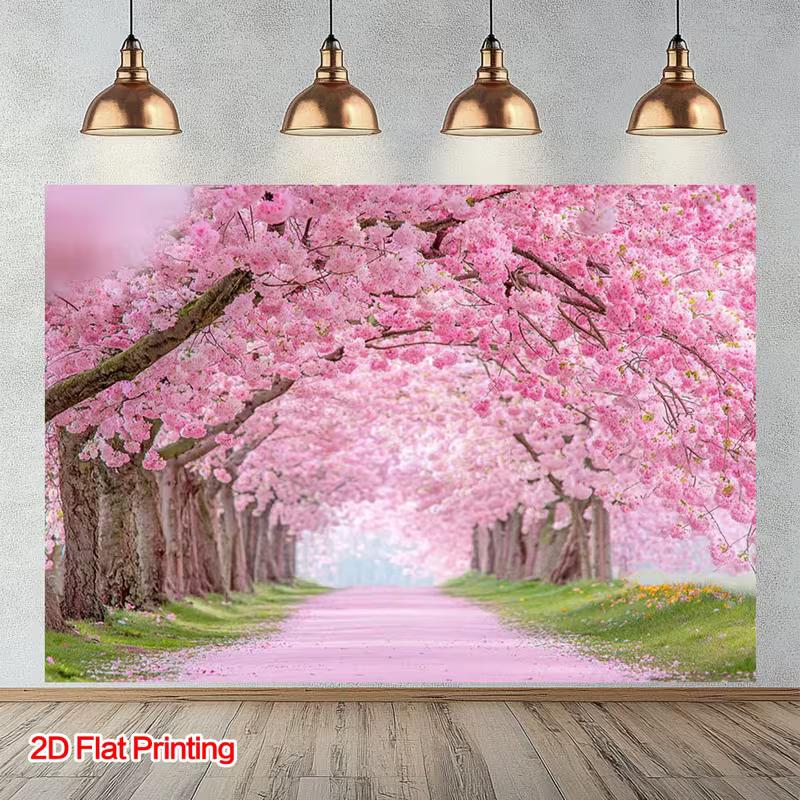 2D Flat Print Cherry Blossom Tapestry, Sakura Tree Tunnel Wall Backdrop for Photoshoot 47.2x31.5inch/120*80cm