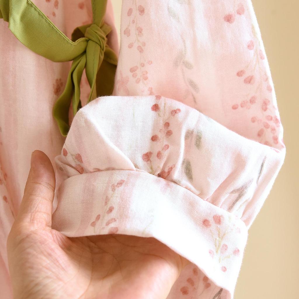 Damen Kimono Pyjama Set aus reiner Baumwolle – Langarm & Hose für Frühling/Herbst, für drinnen/draußen