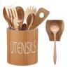 Wood Utensil Holder with Spoon Rest Round Knife and Fork Storage Bucket Flatware and Spatula Organizer Box for Kitchen Counter