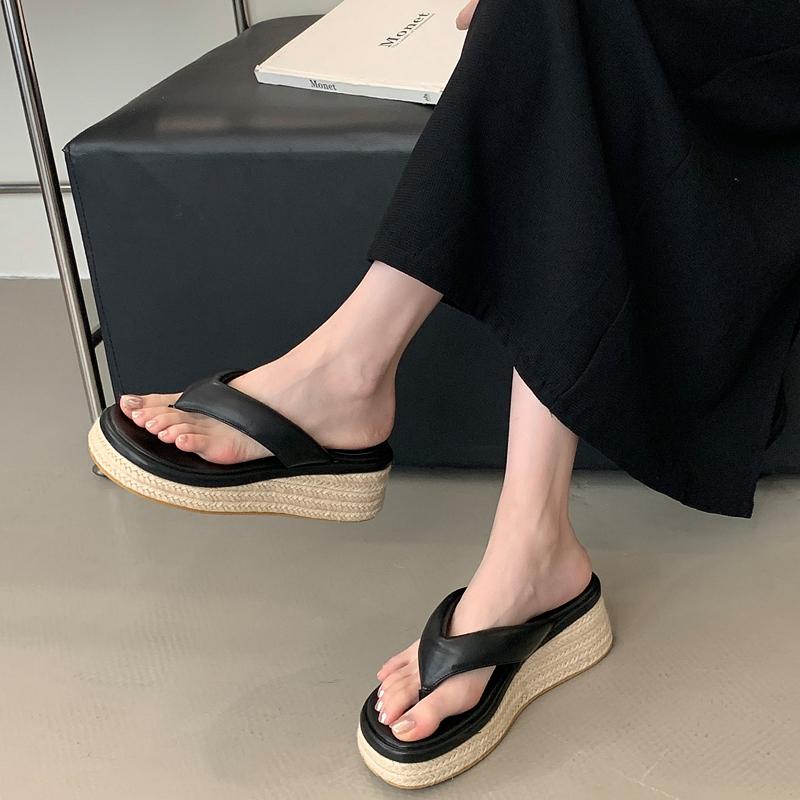 Fashion Women's Platform Silver Shoes, Platform Shoes, White, Hemp Rope, Flip-flops, Fashionable Design