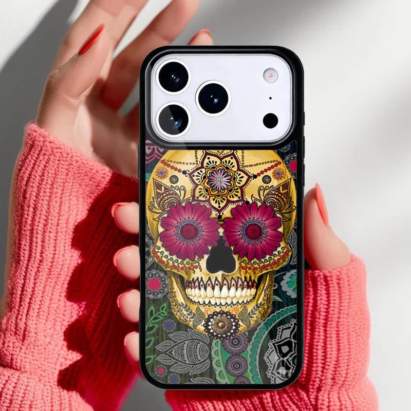 Mexican Skull Flower Phone Case for iPhone 17 Air 16e 15 14 13 Pro Max Back Cover for 12 11 Pro Coque