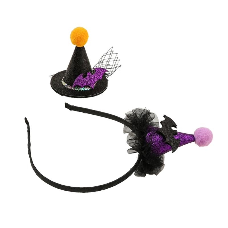 Cute Headband+ Hair Clip for Girls Witch Hat Shape Festival Hair Supplies