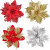 Christmas Flower Christmas Decorations Wreath Christmas Tree Gold Glitter Plastic Flower Ribbon Clip Wire