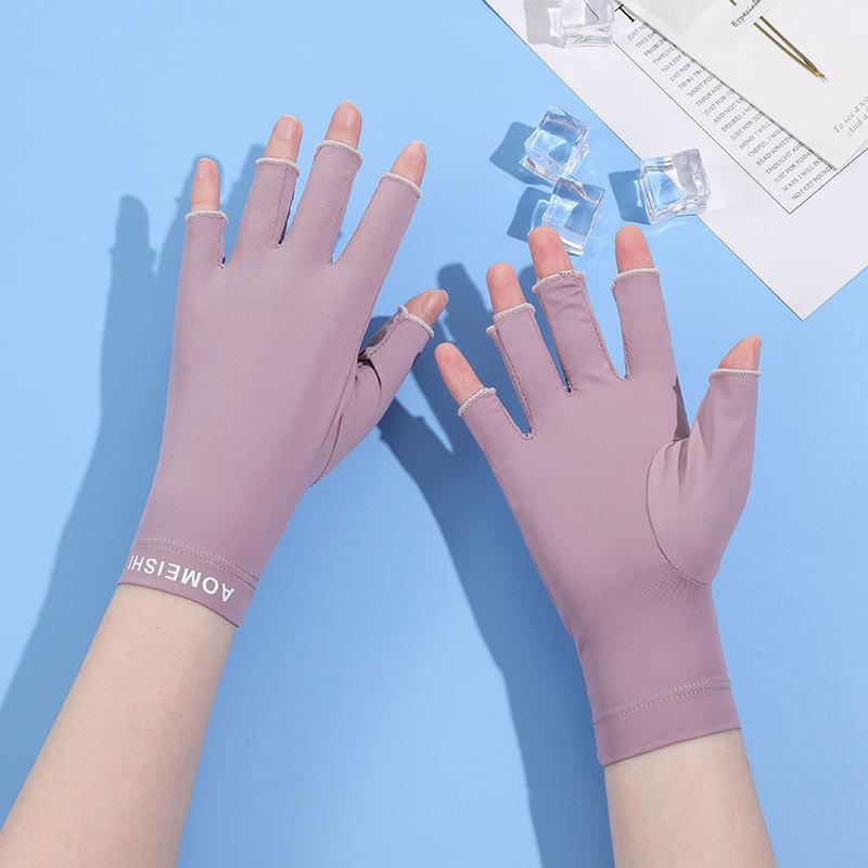 Female Summer Sunscreen Half Finger Gloves With Quick Dry And Touch Screen Functionality
