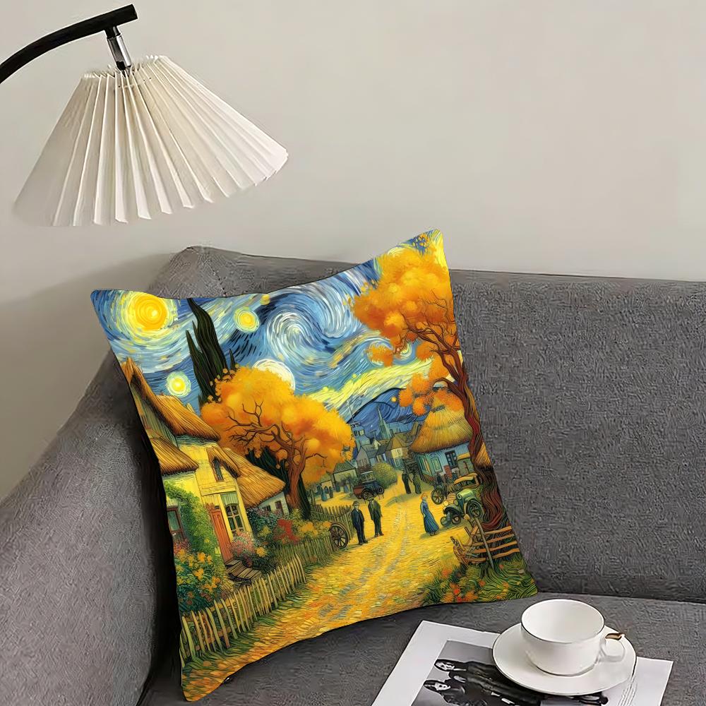 Van Gogh Oil Paintings Classical Cushion Cover Pillowcase Ultra Soft Skin Friendly Fabric Cloud Like Comfort Concealed Zipper