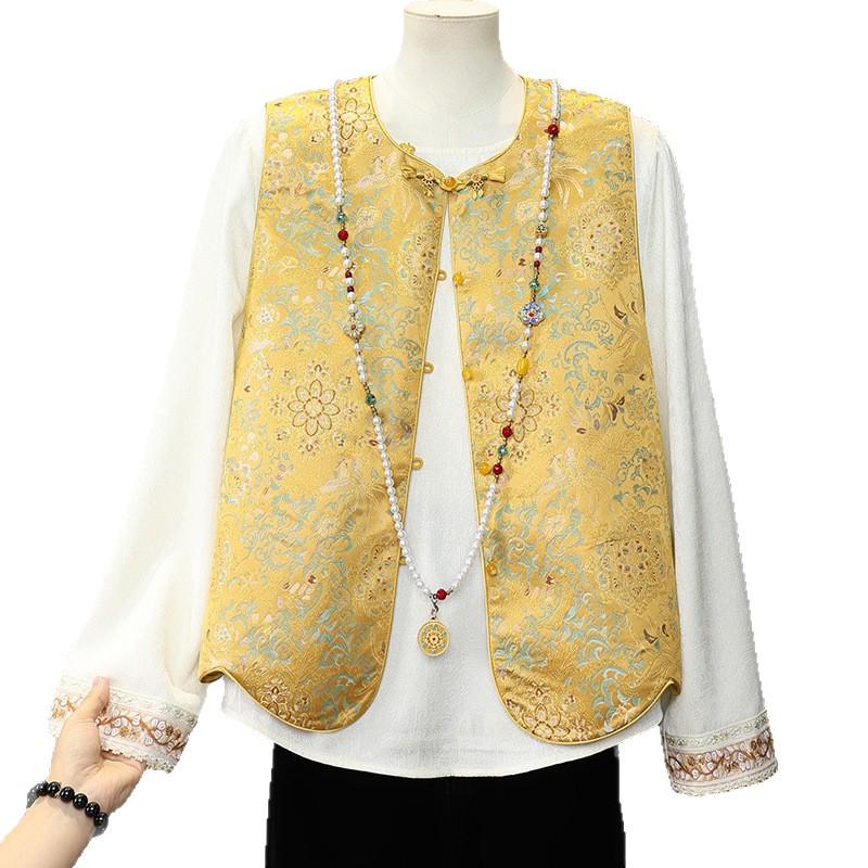 Chinese Style Sleeveless Embroidered Vest for Middle-Aged and Elderly Women
