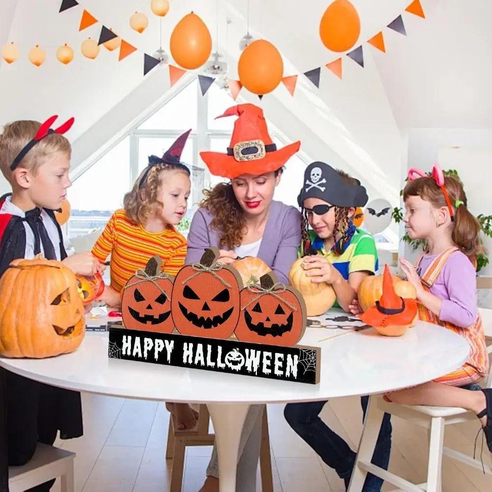 Wooden Fall Pumpkin Table Decor Funny Halloween Ornaments Halloween Desk Decoration Cabinet