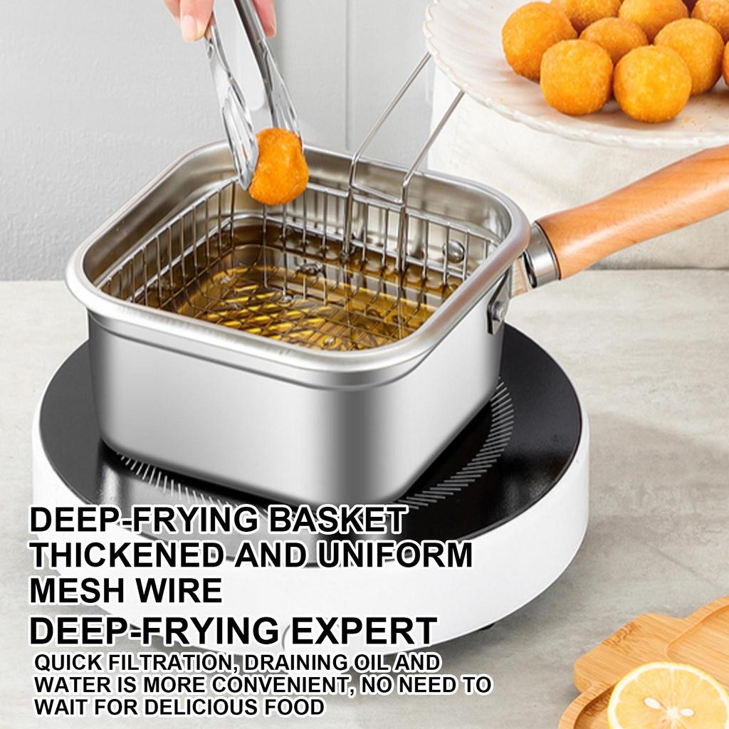 Kitchen Frying Pan Spillproof Deep Fryer Strainer Basket Set for Commercial Home Camping Beach Travel Hiking Dining Room
