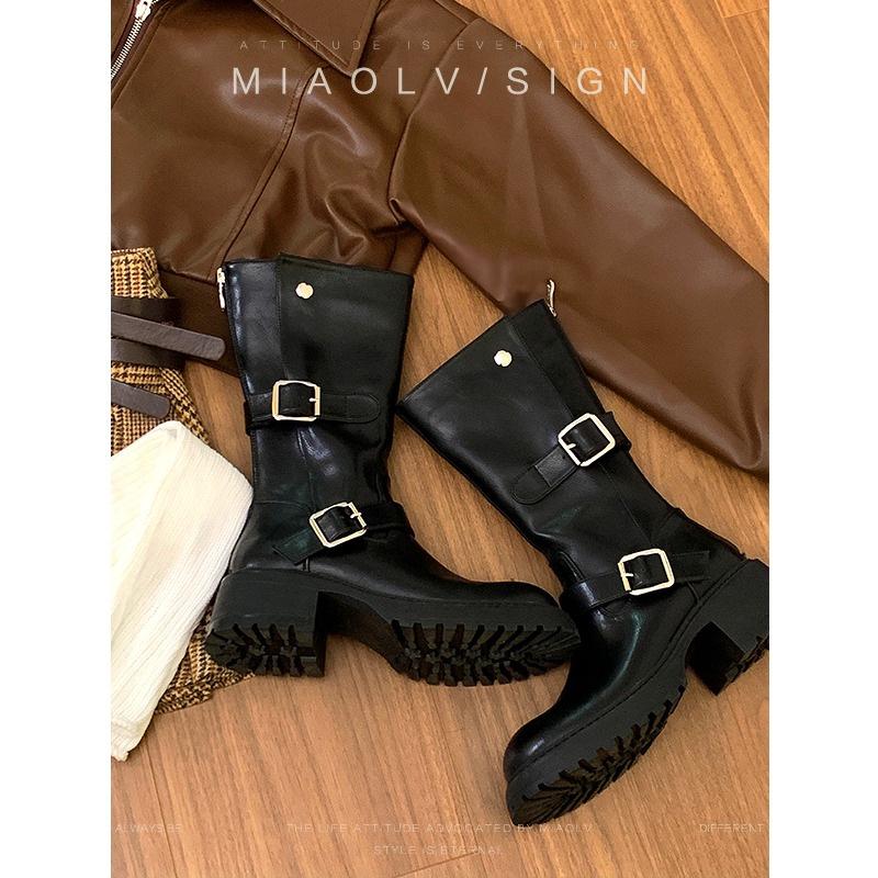 Thick-soled British Boots Women's Medium Boots Rear Zipper Martin Boots Versatile Long Knight Boots 2025 New Women's Boots